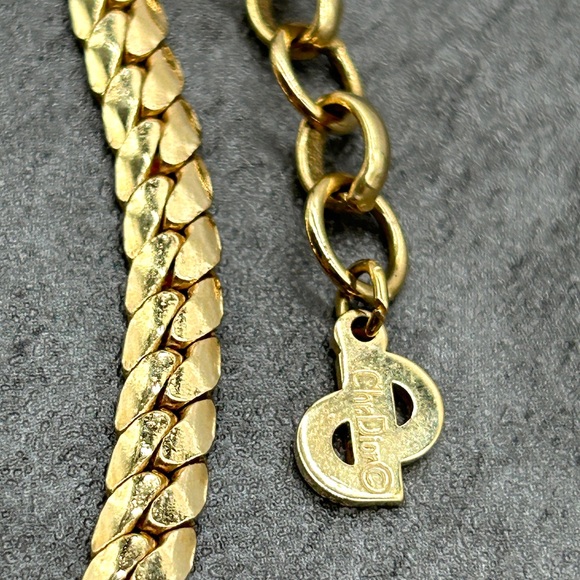 Authentic Vintage Christian Dior Gold Tone  Blue Rhinestone Crystal Necklace 16” - Picture 9 of 15